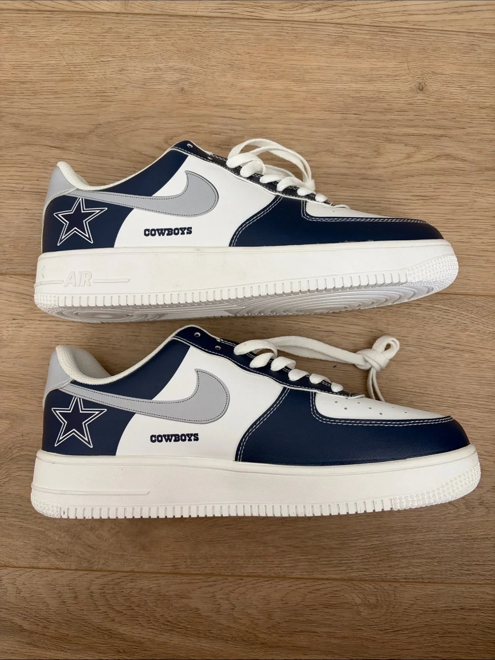Men's White and Navy Low-Top Custom Cowboys Sneakers - Sports Style
